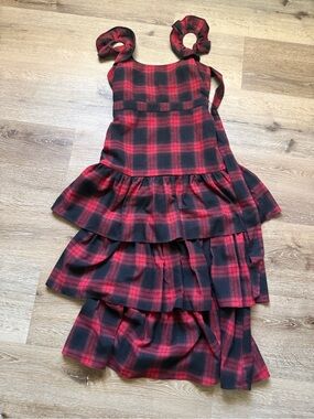 Likely Red & Black Plaid Tiered Dress